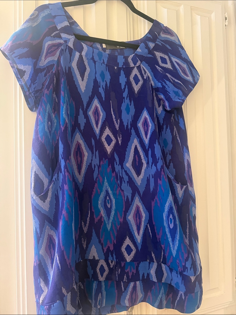 Myne Blue Ikat Silk Short Sleeve minidress